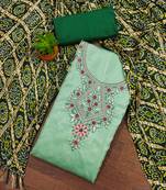 green cotton blend embroidered unstitched dressmaterials 3 pair top bottom dupptaa