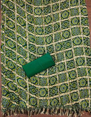 green cotton blend embroidered unstitched dressmaterials 3 pair top bottom dupptaa 2