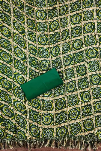 green cotton blend embroidered unstitched dressmaterials 3 pair top bottom dupptaa