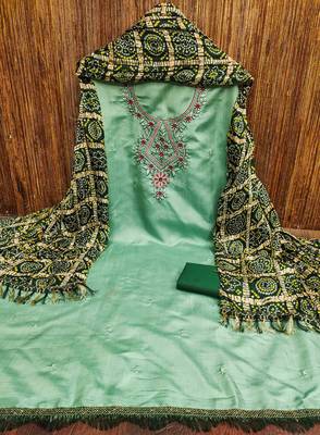 green cotton blend embroidered unstitched dressmaterials 3 pair top bottom dupptaa 4