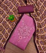 purple cotton blend embroidered unstitched dressmaterials 3 pair top bottom dupptaa