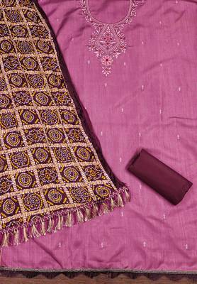 purple cotton blend embroidered unstitched dressmaterials 3 pair top bottom dupptaa 3