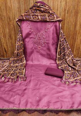 purple cotton blend embroidered unstitched dressmaterials 3 pair top bottom dupptaa 4