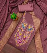 brown cotton blend embroidered unstitched dressmaterials 3 pair top bottom dupptaa