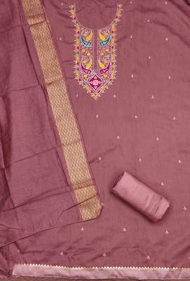 brown cotton blend embroidered unstitched dressmaterials 3 pair top bottom dupptaa 2