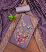 purple cotton blend embroidered unstitched dressmaterials 3 pair top bottom dupptaa