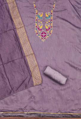 purple cotton blend embroidered unstitched dressmaterials 3 pair top bottom dupptaa 3