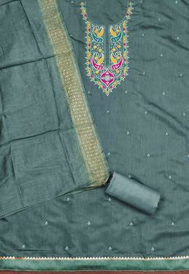 sky cotton blend embroidered unstitched dressmaterials 3 pair top bottom dupptaa 3