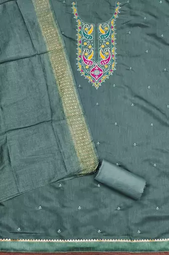 sky cotton blend embroidered unstitched dressmaterials 3 pair top bottom dupptaa