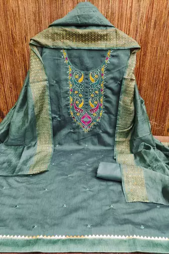 sky cotton blend embroidered unstitched dressmaterials 3 pair top bottom dupptaa