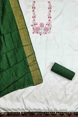 green cotton blend embroidered unstitched dressmaterials 3 pair top bottom dupptaa 3