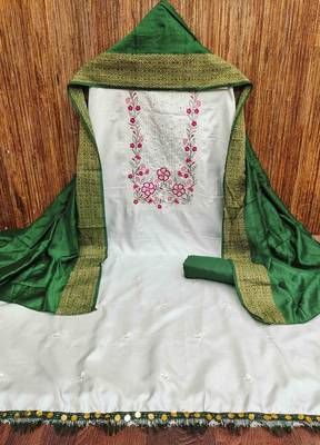 green cotton blend embroidered unstitched dressmaterials 3 pair top bottom dupptaa 4