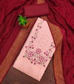 peach cotton blend embroidered unstitched dressmaterials 3 pair top bottom dupptaa