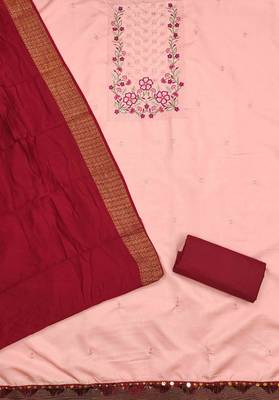 peach cotton blend embroidered unstitched dressmaterials 3 pair top bottom dupptaa 3