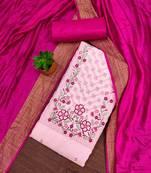 pink cotton blend embroidered unstitched dressmaterials 3 pair top bottom dupptaa