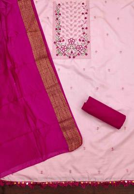 pink cotton blend embroidered unstitched dressmaterials 3 pair top bottom dupptaa 3