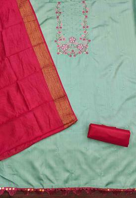 sky cotton blend embroidered unstitched dressmaterials 3 pair top bottom dupptaa 3