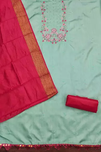 sky cotton blend embroidered unstitched dressmaterials 3 pair top bottom dupptaa