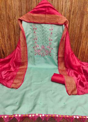 sky cotton blend embroidered unstitched dressmaterials 3 pair top bottom dupptaa 4