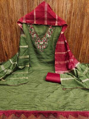 green cotton blend embroidered unstitched dressmaterials 3 pair top bottom dupptaa 4