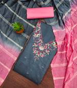 grey cotton blend embroidered unstitched dressmaterials 3 pair top bottom dupptaa