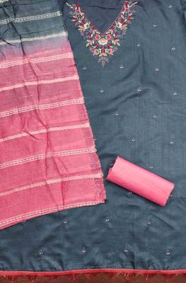grey cotton blend embroidered unstitched dressmaterials 3 pair top bottom dupptaa 3
