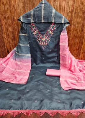 grey cotton blend embroidered unstitched dressmaterials 3 pair top bottom dupptaa 4