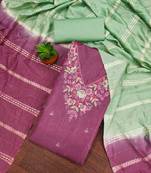 pink cotton blend embroidered unstitched dressmaterials 3 pair top bottom dupptaa