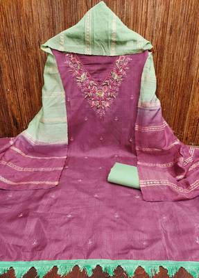 pink cotton blend embroidered unstitched dressmaterials 3 pair top bottom dupptaa 4