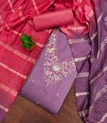 purple cotton blend embroidered unstitched dressmaterials 3 pair top bottom dupptaa