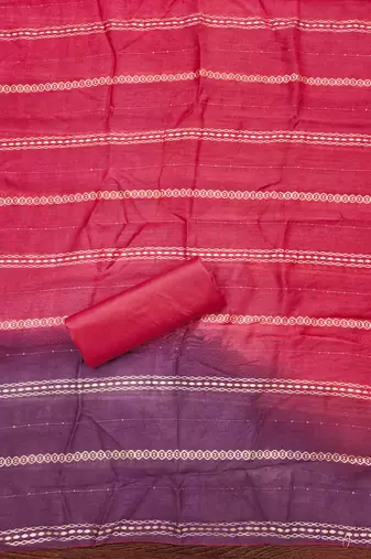 purple cotton blend embroidered unstitched dressmaterials 3 pair top bottom dupptaa