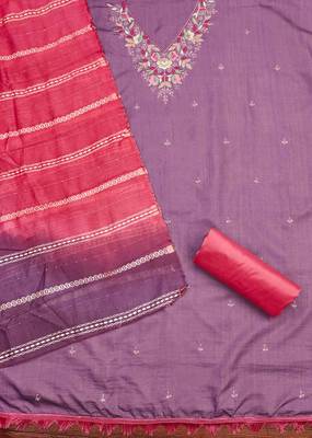 purple cotton blend embroidered unstitched dressmaterials 3 pair top bottom dupptaa 4