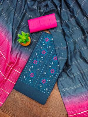 aqua cotton blend embroidered unstitched dressmaterials 3 pair top bottom dupptaa 1