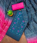 aqua cotton blend embroidered unstitched dressmaterials 3 pair top bottom dupptaa