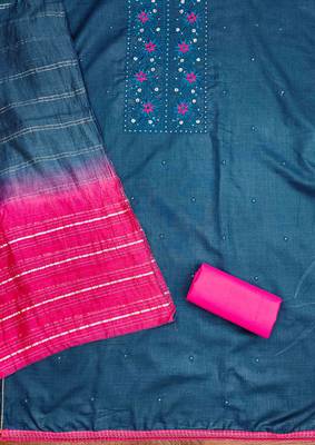 aqua cotton blend embroidered unstitched dressmaterials 3 pair top bottom dupptaa 3