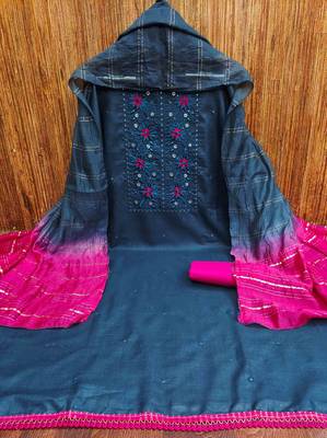aqua cotton blend embroidered unstitched dressmaterials 3 pair top bottom dupptaa 4