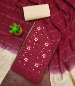 maroon cotton blend embroidered unstitched dressmaterials 3 pair top bottom dupptaa