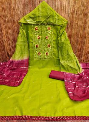 sea green cotton blend embroidered unstitched dressmaterials 3 pair top bottom dupptaa 3