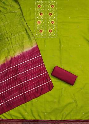 sea green cotton blend embroidered unstitched dressmaterials 3 pair top bottom dupptaa 4