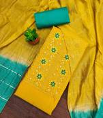 yellow cotton blend embroidered unstitched dressmaterials 3 pair top bottom dupptaa