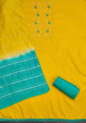 yellow cotton blend embroidered unstitched dressmaterials 3 pair top bottom dupptaa 4