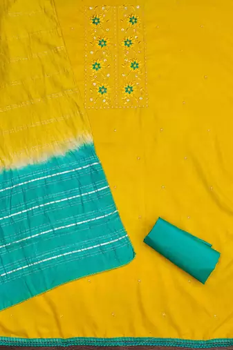 yellow cotton blend embroidered unstitched dressmaterials 3 pair top bottom dupptaa