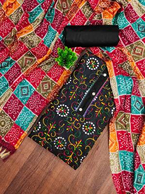 black cotton blend embroidered unstitched dressmaterials 3 pair top bottom dupptaa 1