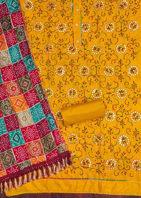 gold cotton blend embroidered unstitched dressmaterials 3 pair top bottom dupptaa 4