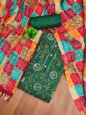 green cotton blend embroidered unstitched dressmaterials 3 pair top bottom dupptaa 1