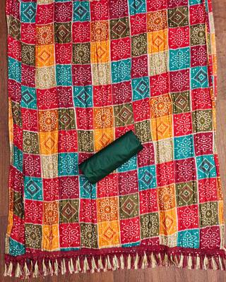 green cotton blend embroidered unstitched dressmaterials 3 pair top bottom dupptaa 2