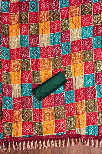 green cotton blend embroidered unstitched dressmaterials 3 pair top bottom dupptaa
