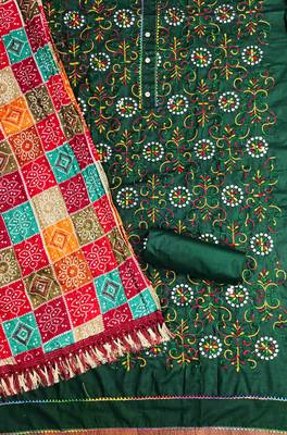 green cotton blend embroidered unstitched dressmaterials 3 pair top bottom dupptaa 4