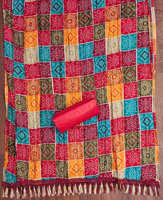 red cotton blend embroidered unstitched dressmaterials 3 pair top bottom dupptaa 2