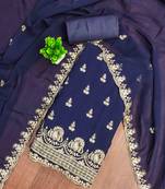 blue georgette embroidered unstitched dressmaterials 3 pair top bottom dupptaa